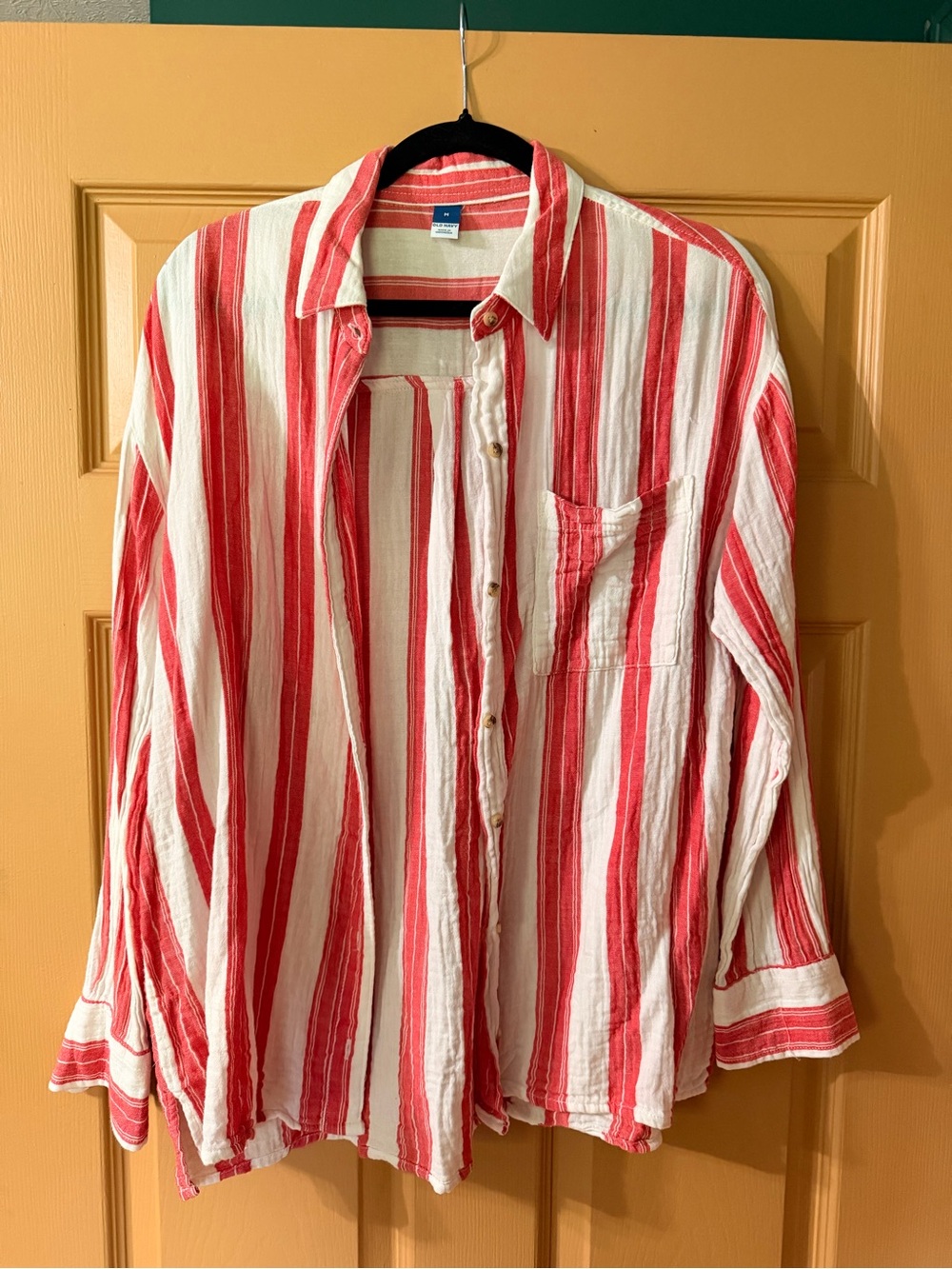 Old Navy Pink & White Striped Women’s Linen Button-Down Shirt